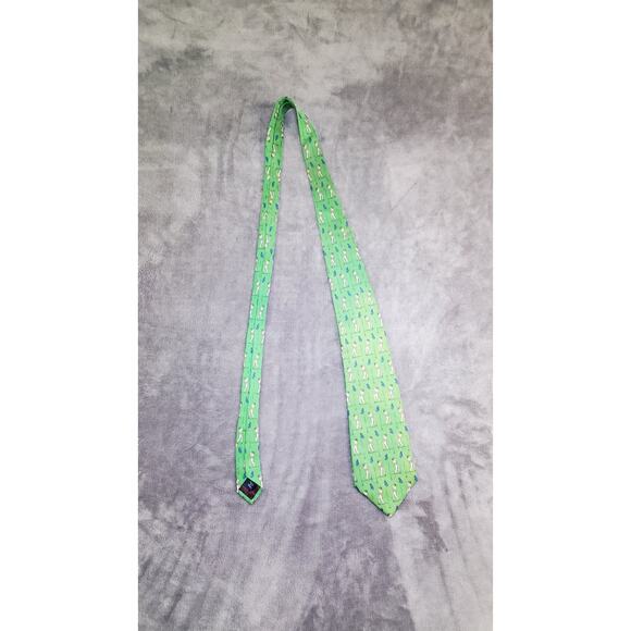 Polo Ralph Lauren (USA) Hand Made Green Golf Player Print Silk Neck Tie C7-27 - Picture 1 of 6